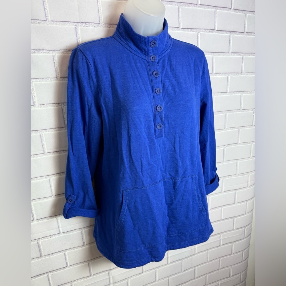 T by Talbots Tops and Tees UPF 50+ blue SLUB-TERRY PULLOVER/size MP - Picture 3 of 11